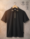 Men's Premium Contrast Knit Polo T-Shirt- Black