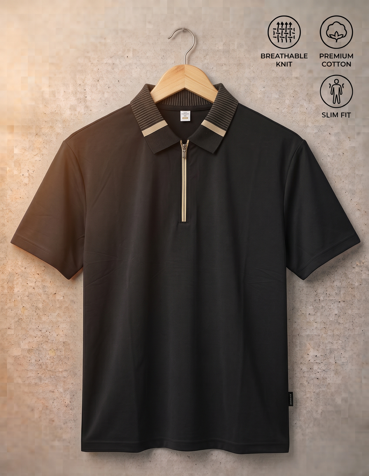 Men's Premium Contrast Knit Polo T-Shirt- Black