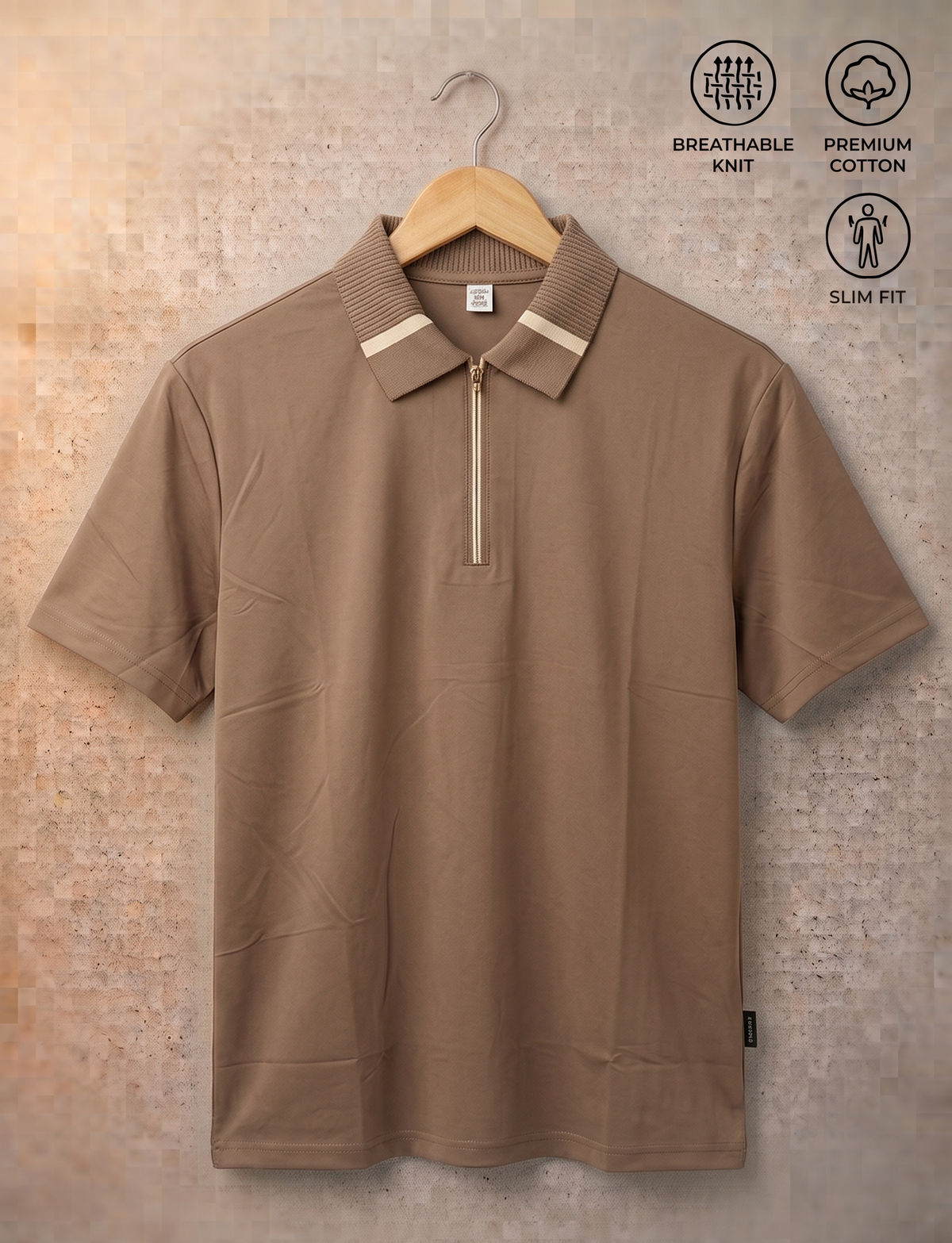 Men's Premium Contrast Knit Polo T-Shirt - Brown