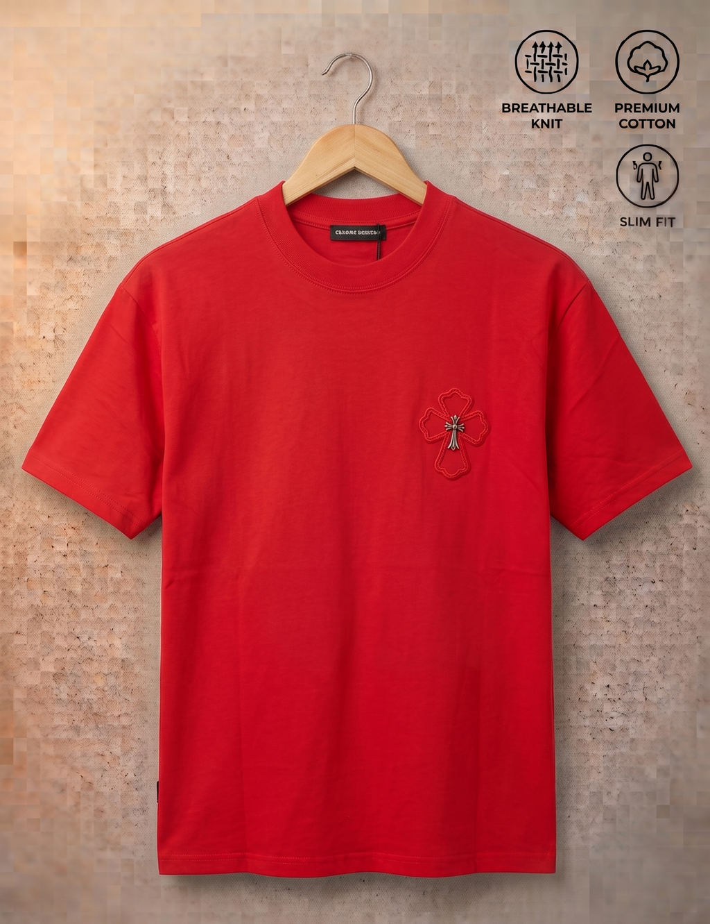 Men's Premium Contrast Knit Polo T-Shirt- Red