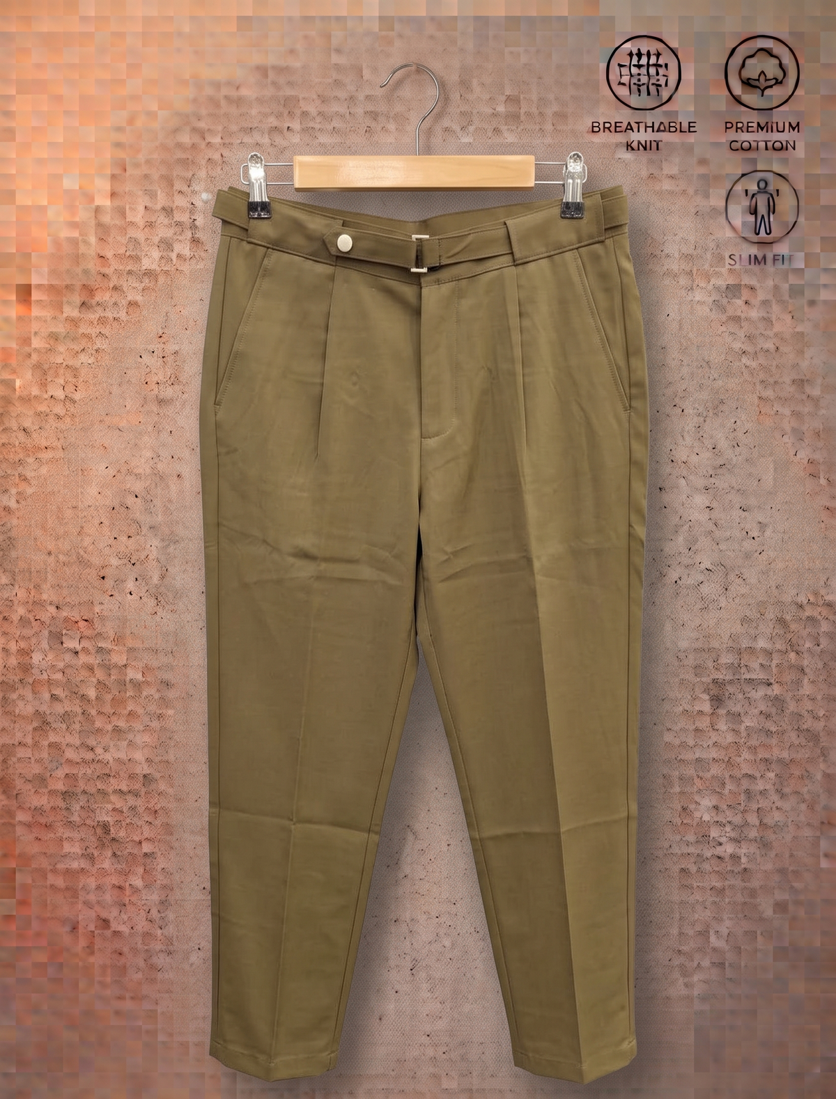Men's Tailored Pleated Gurkha Trouser with Extended Waistband – Khaki Tan