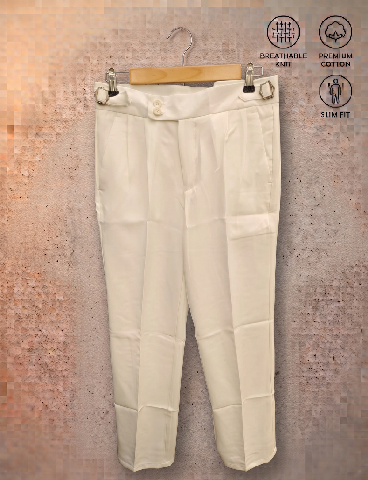 Men's Tailored Pleated Gurkha Trouser with Extended Waistband – OFF White