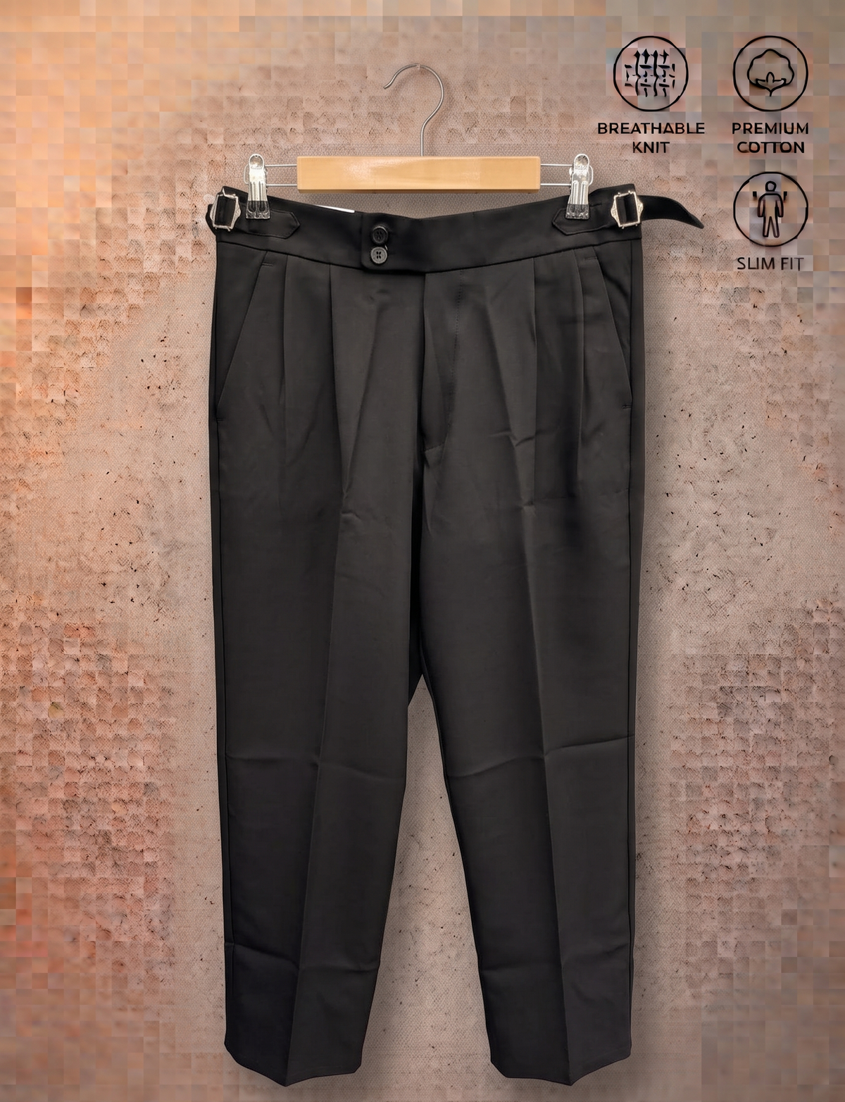 Men's Tailored Pleated Gurkha Trouser with Extended Waistband – Black