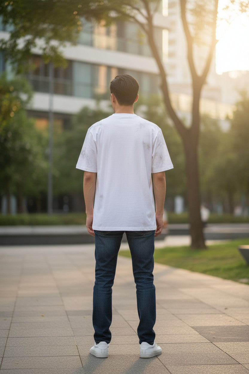 alenciaga Hand-Drawn Splash Logo Oversized T-Shirt – Premium White/Blue Streetwea