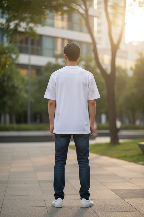 alenciaga Hand-Drawn Splash Logo Oversized T-Shirt – Premium White/Blue Streetwea