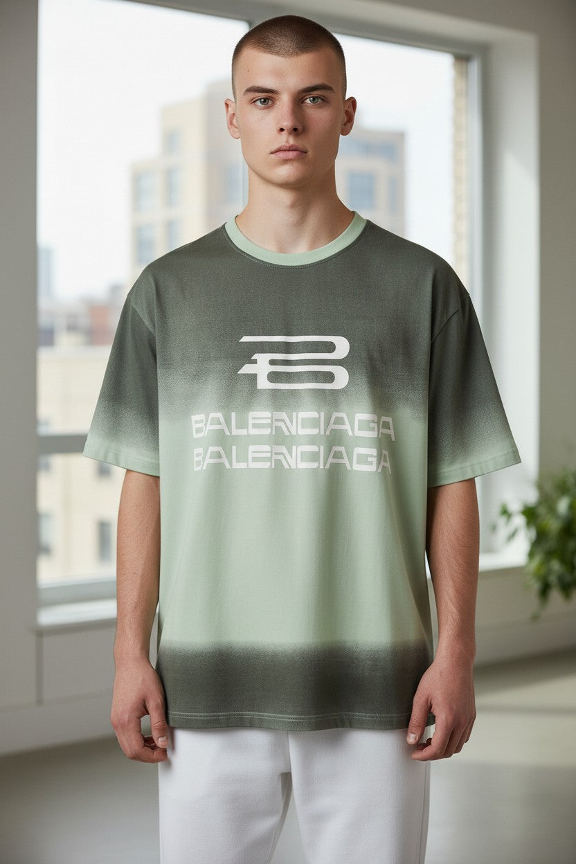 Balenciaga Sage Green Ombré Graphic Tee